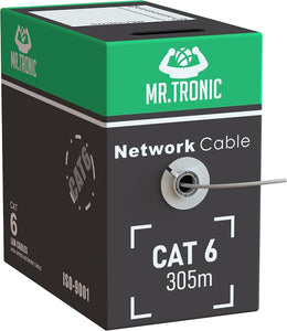Mr. Tronic Cat 6 U/UTP bulk Ethernet cable, 305 m reel in box, grey