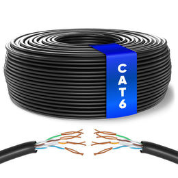 Mr. Tronic Cat 6 U/UTP bulk Ethernet cable on a reel, black jacket