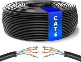 Mr. Tronic Cat 6 U/UTP bulk Ethernet cable on a reel, black jacket, 100 m