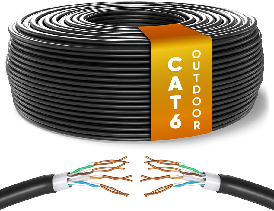 Mr. Tronic Cat 6 U/UTP outdoor bulk Ethernet cable on a reel, black jacket, 100 m