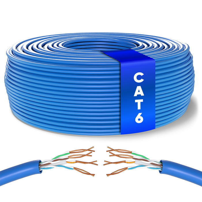 Mr. Tronic Cat 6 U/UTP bulk Ethernet cable on a reel, blue jacket