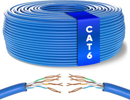 Mr. Tronic Cat 6 U/UTP bulk Ethernet cable on a reel, blue jacket, 50 m