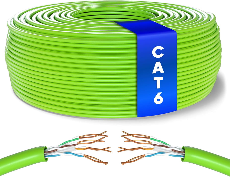 Mr. Tronic Cat 6 U/UTP bulk Ethernet cable on a reel, green jacket, 100 m