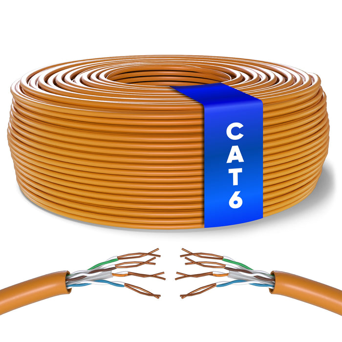Mr. Tronic Cat 6 U/UTP bulk Ethernet cable on a reel, orange jacket