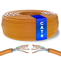 Mr. Tronic Cat 6 U/UTP bulk Ethernet cable on a reel, orange jacket
