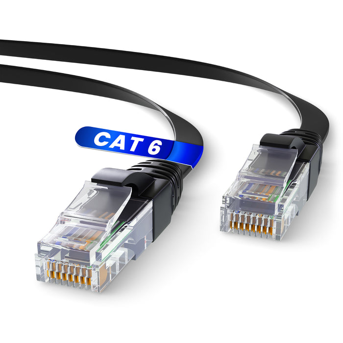 Mr. Tronic Cat 6 flat Ethernet cable with RJ45 connectors, black jacket, 30 m