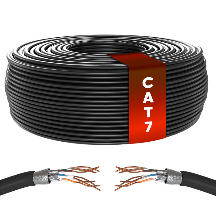 Mr. Tronic Cat 7 S/FTP bulk Ethernet cable on a reel, black jacket, 50 m