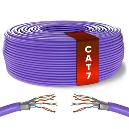 Mr. Tronic Cat 7 S/FTP bulk Ethernet cable on a reel, purple