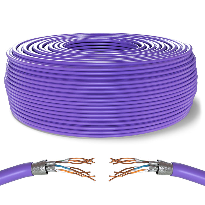 Mr. Tronic Cat 7 S/FTP bulk Ethernet cable on a reel, purple jacket, 50 m