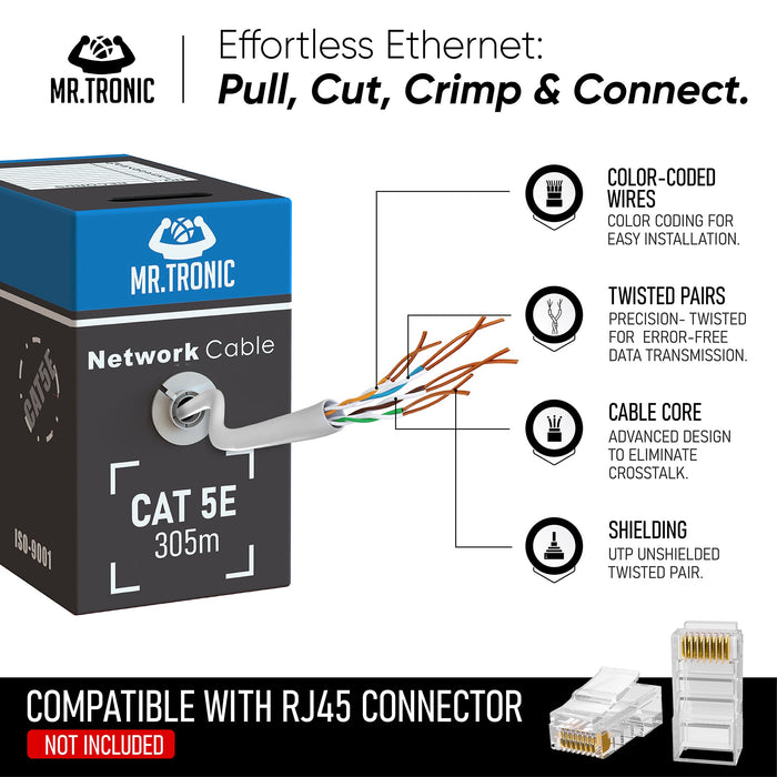 Mr. Tronic Cat 5e Bulk 305 m Grey